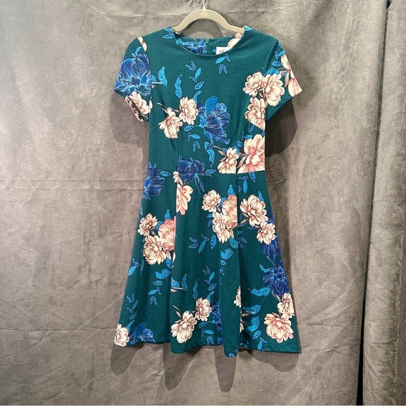 Eliza J Floral Fit & Flare Dress Teal Pink Blue Garden Party Wedding Guest Sz 6 - Picture 5 of 12